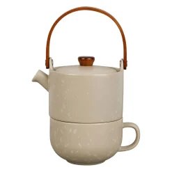 Théière solitaire en grès grège mat moucheté avec filtre 40cl - Klosen