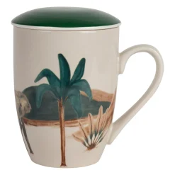 Tisanière en grès éléphant brun et vert avec filtre 40cl - Somptua