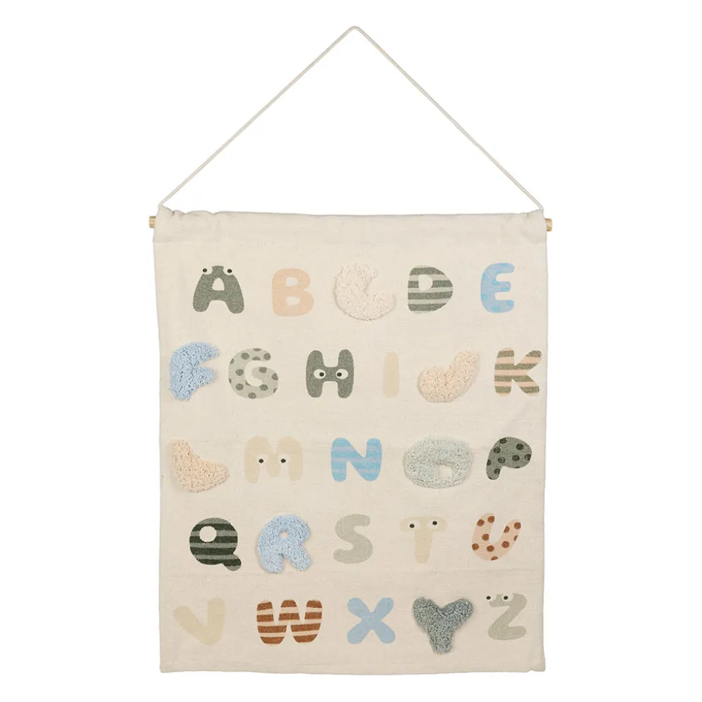 Toile tuftée en coton écru alphabet 50x60cm