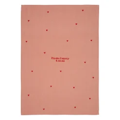 Torchon en coton rose et rouge 50x70cm - Douce amour