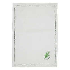 Torchon romarin en coton vert et écru 50x70cm - Ferme