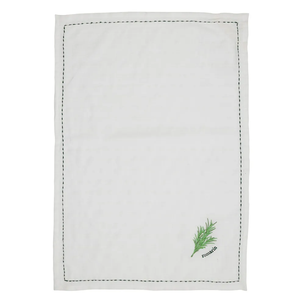 Torchon romarin en coton vert et écru 50x70cm - Ferme
