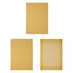 Torchons x3 à carreaux en coton jaune 50x70cm - Campagne