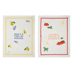 Torchons x2 en coton rouge et jaune 50x70cm - Solencia