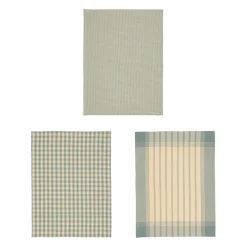 Torchons x3 en coton vichy et rayé sauge 50x70cm - Campagne
