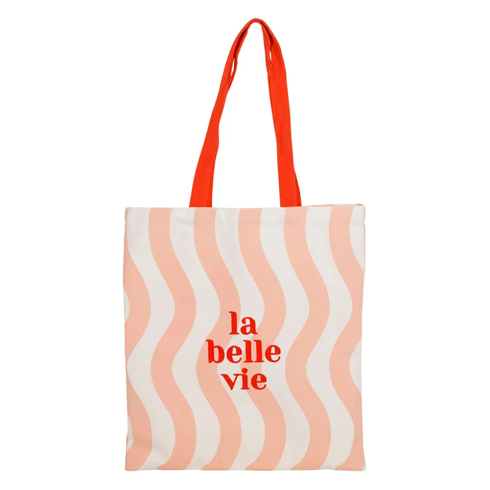 Tote bag en coton corail et rouge - Plouf&Sun