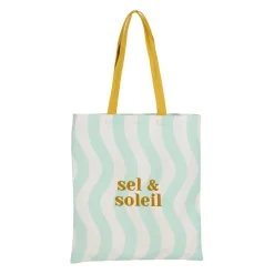 Tote bag en coton vert d'eau et moutarde - Plouf&Sun