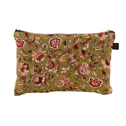 Trousse fleurie en lin kaki - Samara