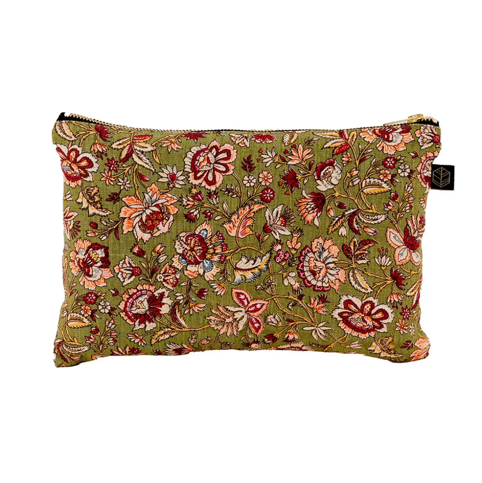 Trousse fleurie en lin kaki - Samara