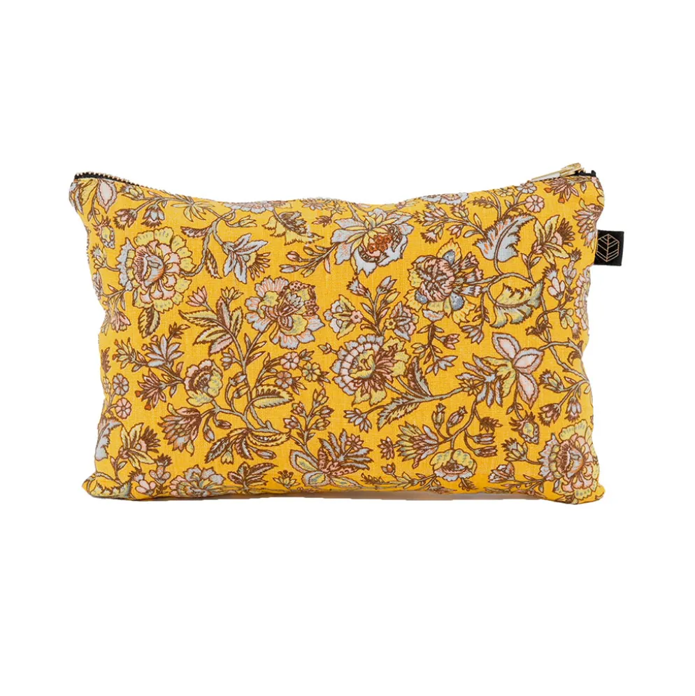 Trousse fleurie en lin ocre - Samara