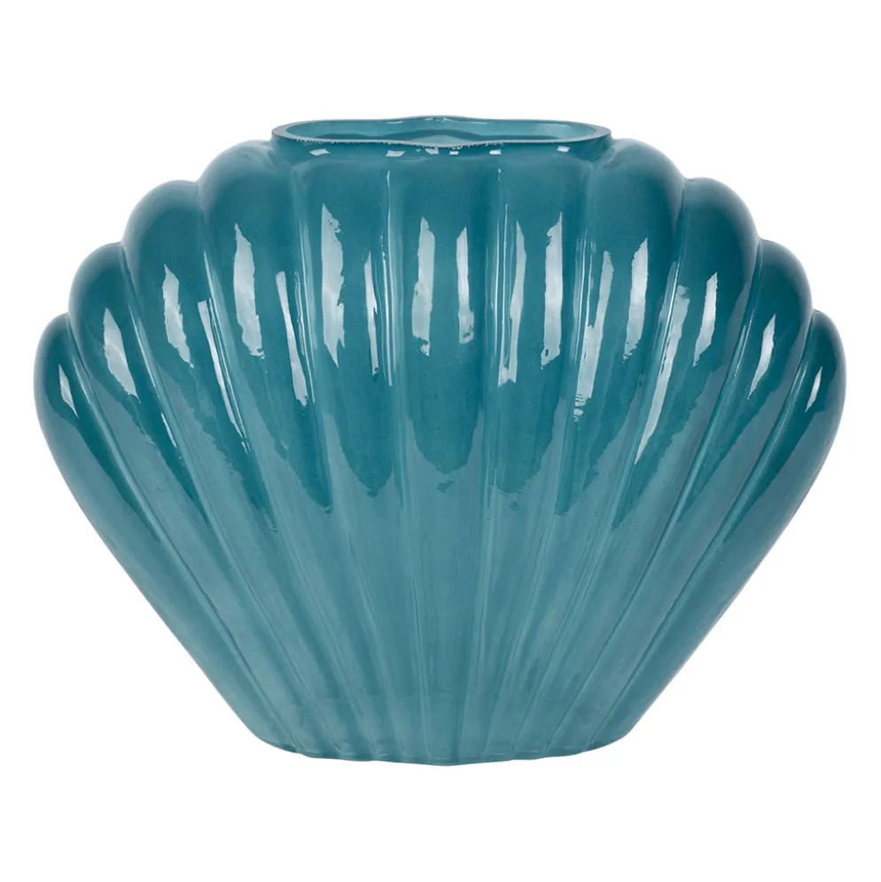 Vase coquillage en verre bleu h22cm - Leucie
