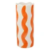 Vase cylindre en grès rayé orange et blanc h24cm - Artist