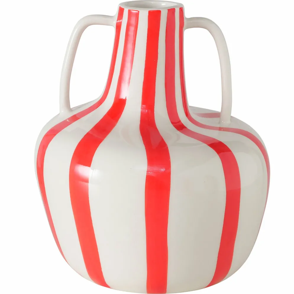 Vase en céramique rayé rouge et blanc h17cm - Londi