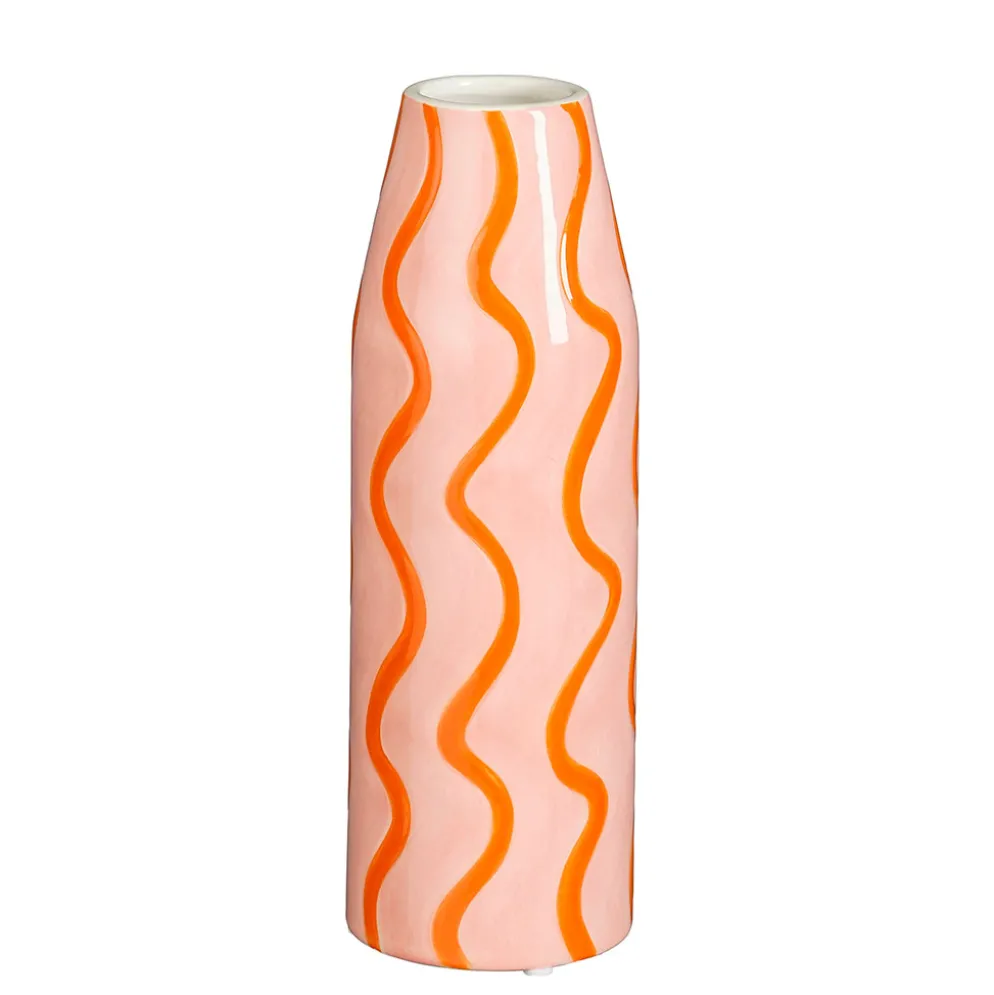Vase en dolomite rayé rose h24cm