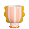 Vase en dolomite rayé rose et jaune h20cm