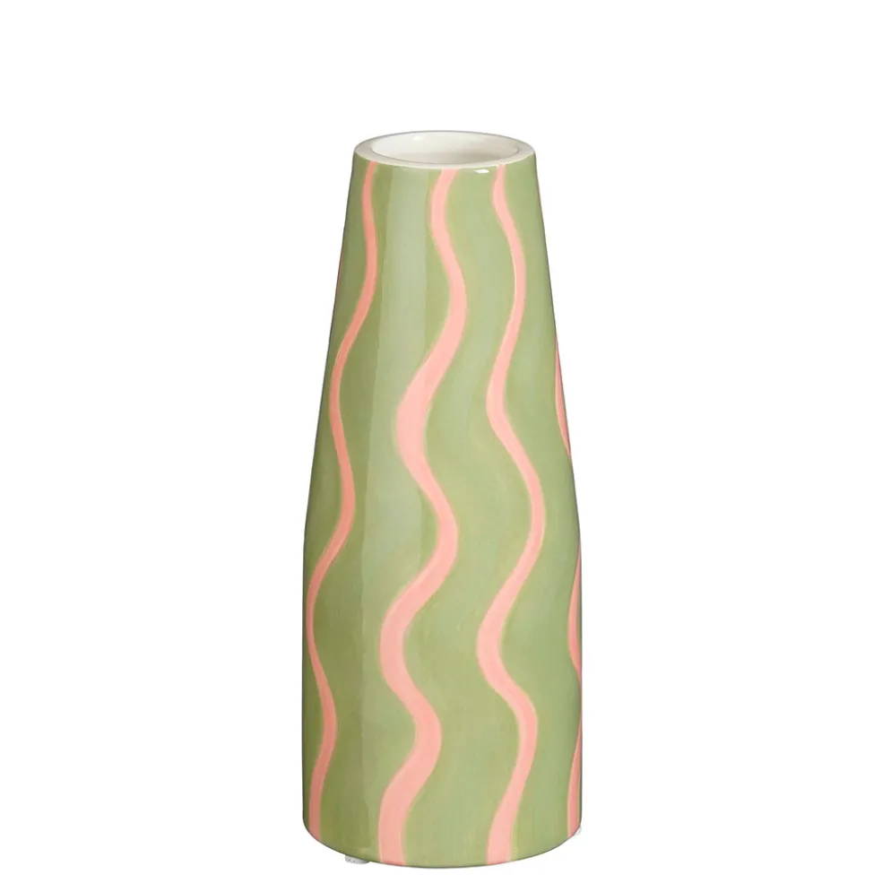 Vase en dolomite rayé vert et rose h21cm