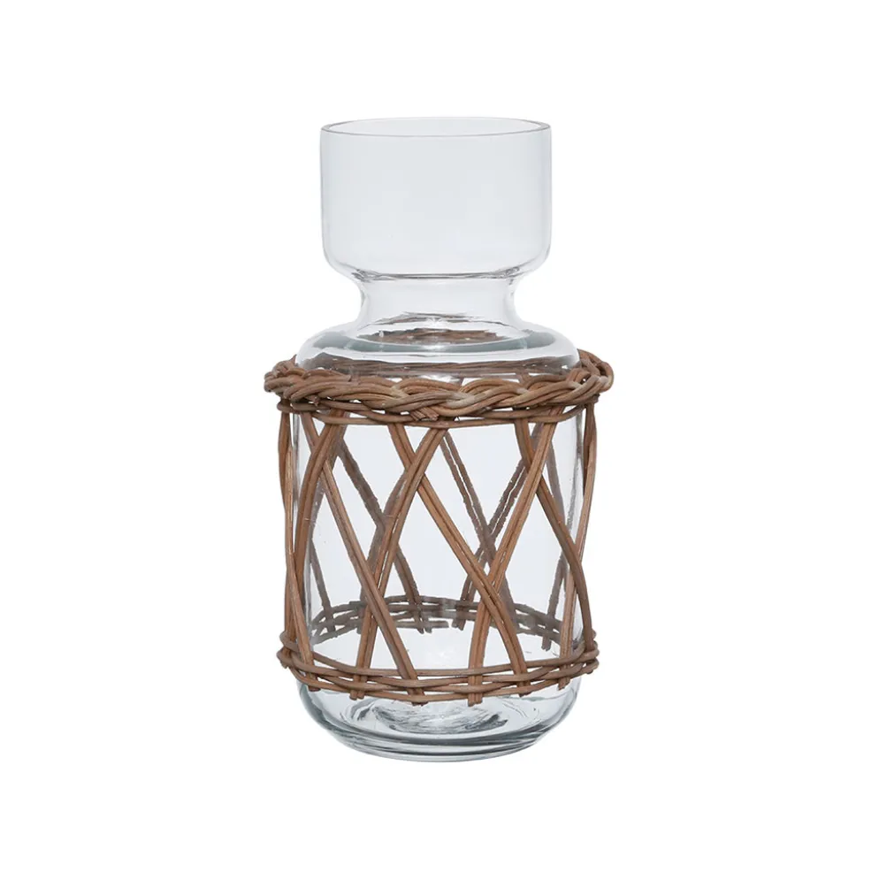 Vase en verre et rotin naturel foncé h26cm - Fantine