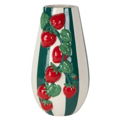 Vase fraise rayé en dolomite émeraude blanc et rouge h30cm - Medi
