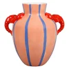 Vase homards en grès rayé pêche et bleu h25cm - Jungle pop