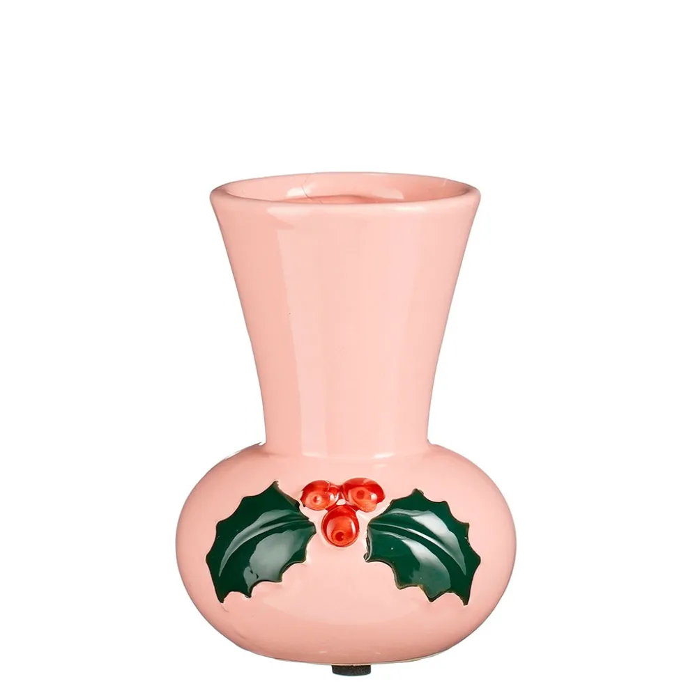 Vase houx en céramique rose h14cm