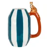 Vase panthère en dolomite rayé blanc et émeuraude h24cm - Somptua