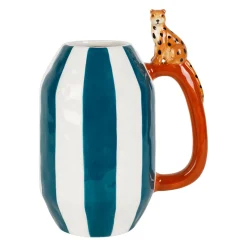 Vase panthère en dolomite rayé blanc et émeuraude h24cm - Somptua
