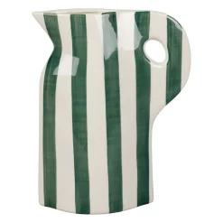 Vase pichet en grès rayé kaki et blanc h24cm - Artist