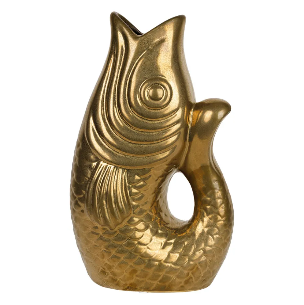 Vase poisson en grès doré h40cm - Mer