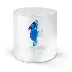 Verre à eau hippocampe bleu en verre borosilicate 25cl
