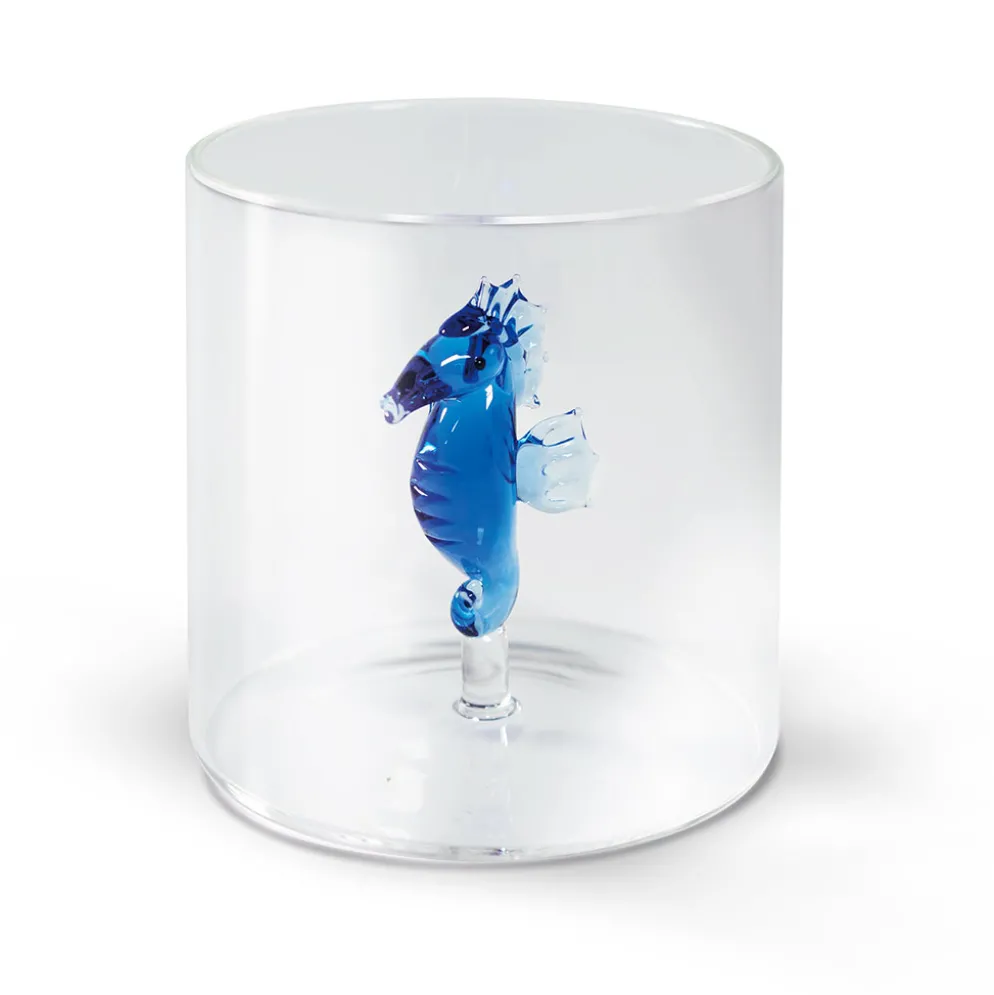 Verre à eau hippocampe bleu en verre borosilicate 25cl