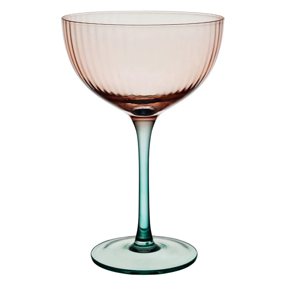 Verre à pied strié rose et sauge 35cl - Adria